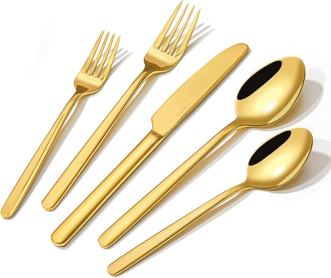 Gold Silverware Set, 40 Piece Flatware Cutlery Set by KINGSTONE