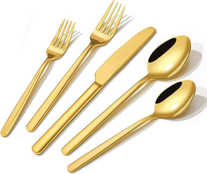 Gold Silverware Set, 40 Piece Flatware Cutlery Set by KINGSTONE
