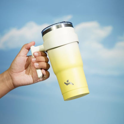 Konokyo 20 oz Tumbler with Handle and Straw, Insulated Travel Mug | Lemon; - Image 5
