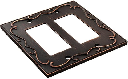 French Cabriole Decorative Wall Plate Switch Plate Outlet Cover (Double Decorator, Aged Bronze)