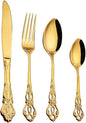 Gold Silverware Set for 16 Stainless Steel Flatware Set Palace Style Hollow Relief Decoration 64 Piece Cutlery Utensils Include Knives Forks and Spoons Tableware Set for Home Kitchen Restaurant Party