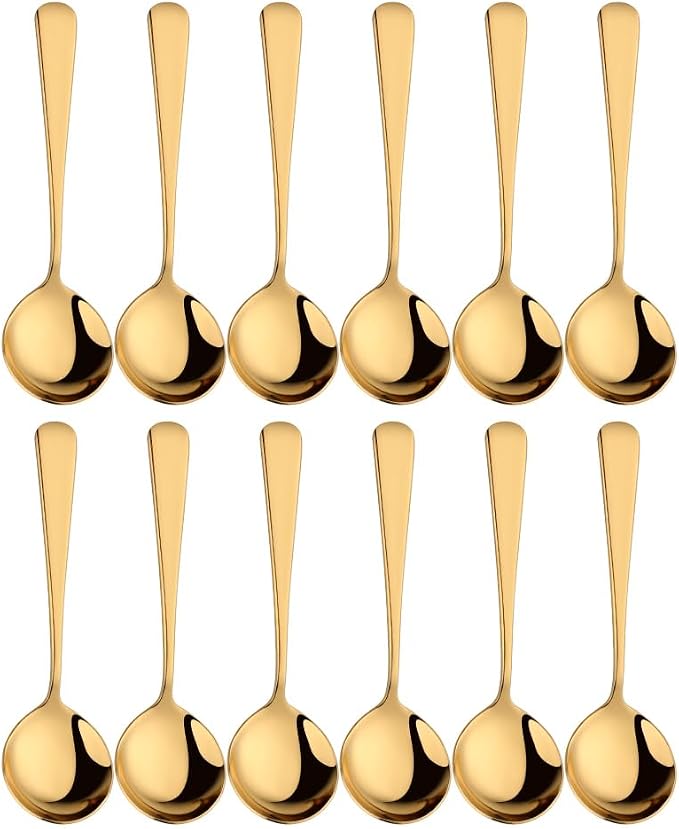 Broth Round Spoon Set, 12-Piece Reusable Stainless Steel Dinner Table Cereal by BISDARUN