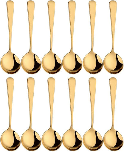 Broth Round Spoon Set, 12-Piece Reusable Stainless Steel Dinner Table Cereal by BISDARUN