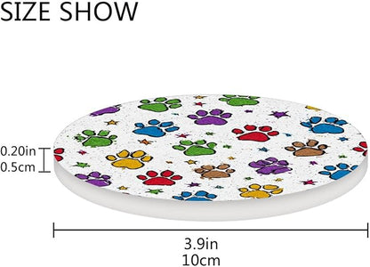 Coasters for Drinks Coaster Drink Set Decorative Coffee Table Desk Cup Mat Spring Cute Cork Bar Backing Round Home Decor Cute Colorful Paw Prints and Stars37