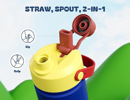 12 oz Insulated Water Bottle for Kids: 2-in-1 Straw Spout Lid, Spill-proof - Image 4