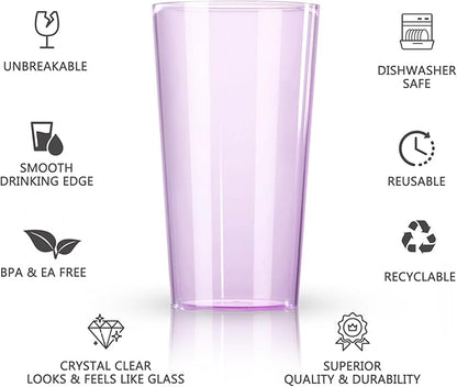Liacere Plastic Drinking Glasses (Set of 12) 18 oz Highball Purple Reusable Plastic Glasses Colors，Kitchen Water Glasses Cup, Bar Tumbler Glassware Set for Juice, Cocktail, Whiskey, Valentine’s Day