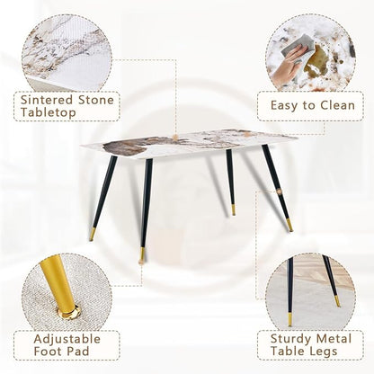 Modern Dining Set for 6, Sintered Stone Table Top, White Chairs, 62'' W x Unknown H x D, Dining Room