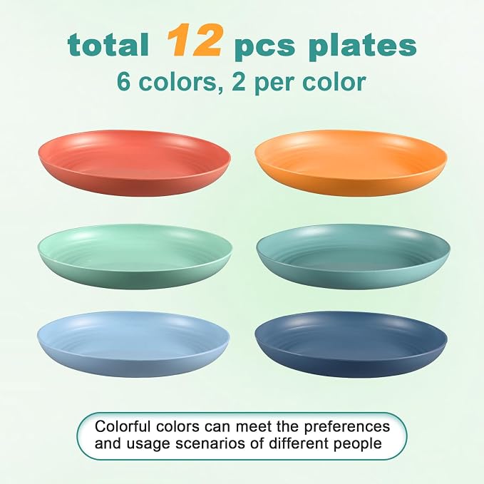HEYCOME 12 Pcs Unbreakable Deep Dinner Plates Set, 9 inch Reusable Plastic - Image 3