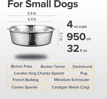 URBUDDIES 2 Pack Hammered Stainless Steel Dog Bowls, 4 Cup, Dishwasher Safe - Image 3