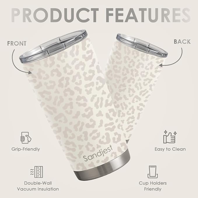 SANDJEST Leopard Print Tumbler 20oz Stainless Steel Insulated, Bow Gifts - Image 2
