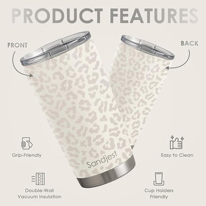 SANDJEST Leopard Print Tumbler 20oz Stainless Steel Insulated, Bow Gifts - Image 2