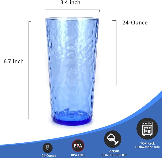 Yalin 24-Ounce Plastic Tumbler Acrylic Drinking Glasses, Reusable Plastic Cups - Image 4