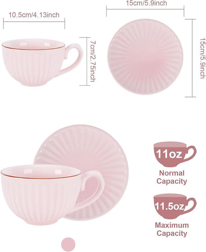 Ceramic Coffee Cup and Saucer Set, 11 oz Latte Cappuccino Cup - Image 2