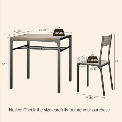Gizoon Dining Table Set for 2, 3 Piece Kitchen Table with 2 Chairs for Small Space, Apartment, Kitchen, Dining Room, Space-Saving