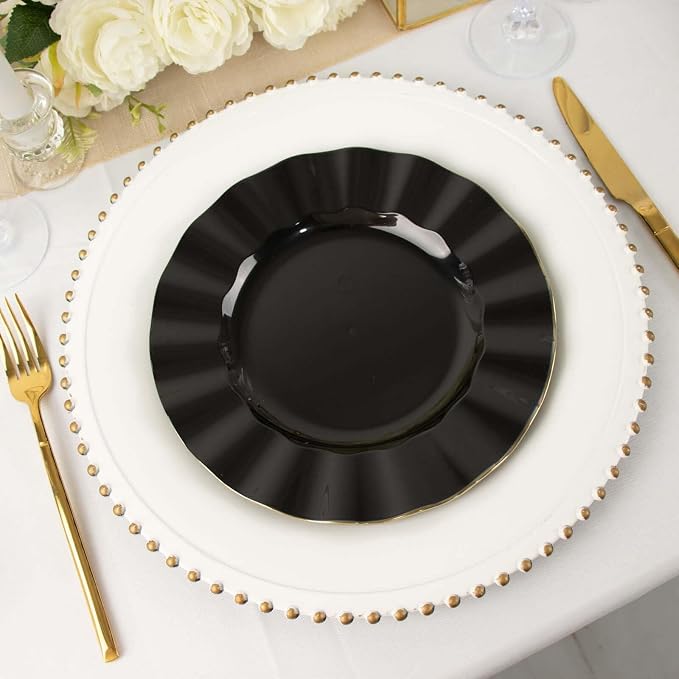 Efavormart 9" Salad Plates – Set of 10 Plastic Black Round Disposable Plates - Image 8