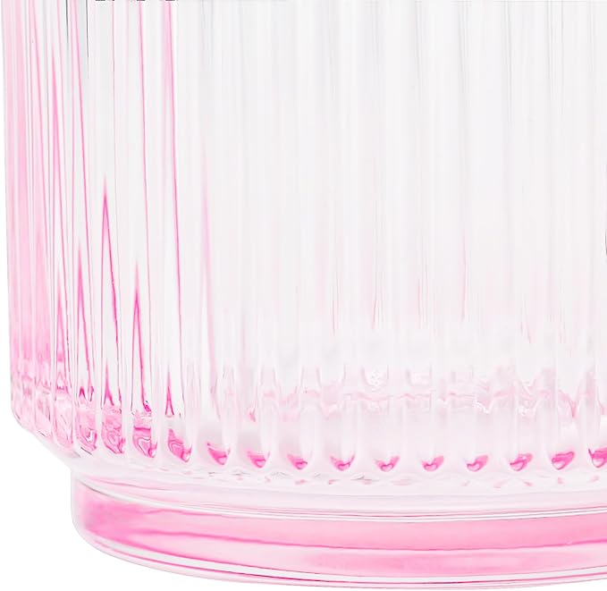 Glass Coffee Mugs 6 Pack - 12 OZ Pink Coffee Cups - Classic Vertical Stripes - Image 4