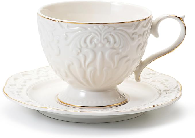 Cups and Saucers Tea Cups Set of 2, Ceramic Coffee Cups - Image 5