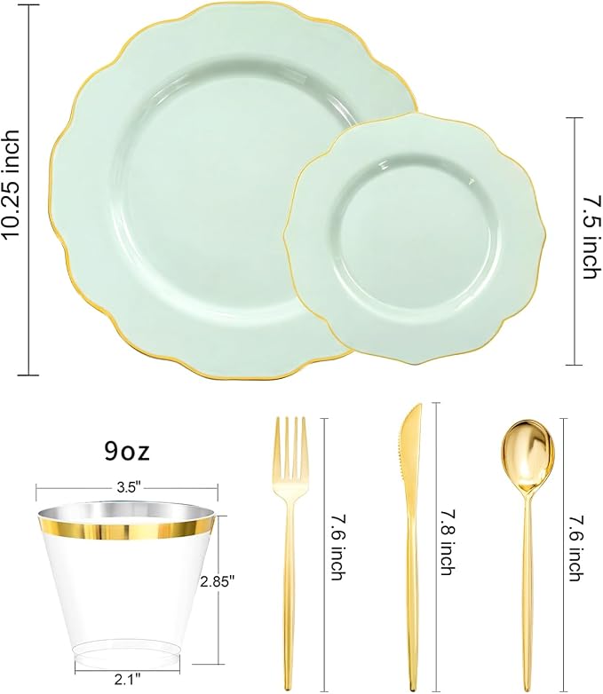 bUCLA 180PCS Green Plastic Plates - Image 2