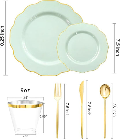 bUCLA 180PCS Green Plastic Plates - Image 2