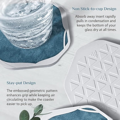UMIRRO Absorbent Felt & Silicone Drink Coasters Set of 4, Teal Blue | Leakproof - Image 5
