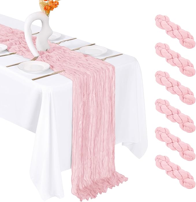 6 Pack Light Pink Cheesecloth Table Runner 20 x 120 Inch Gauze Table Runner by Unknown