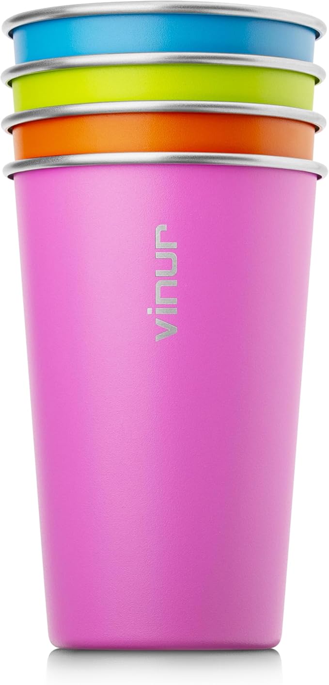 Stainless Steel Cups-16 oz Colorful Stackable Metal Drinking Glasses 4 Pcs | 16 by Vinur