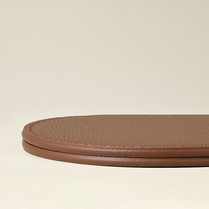 OLETHA Aesthetic Oval Drink Coasters, Tan | Faux leather coasters - Image 5