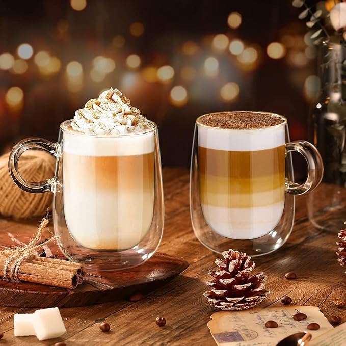 glastal Double Walled Glass Coffee Mugs 12 oz, Cappuccino Cups Set of 2 - Image 5