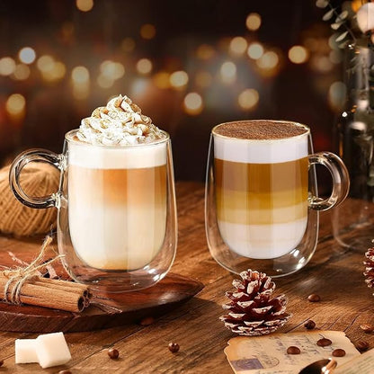 glastal Double Walled Glass Coffee Mugs 12 oz, Cappuccino Cups Set of 2 - Image 5