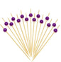 Minisland Purple Pearl Cocktail Picks, 4.7 Inch Long Bamboo Fancy Toothpicks for Appetizers, Decorative Bridal Wedding Holiday Party Food Drink Garnish Fruit Kabob Skewer Sticks 100 Counts - MSL454
