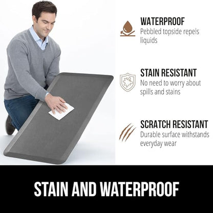 GORILLA GRIP Comfortable Cushioned Kitchen Mats for Floor, 39x20, Waterproof and Stain Resistant Soft Top, 3/4 Inch Thick Ergonomic Standing Desk Anti Fatigue Mat, Foam Supports Ankles and Feet, Grey