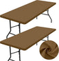 homing 2 Pack Rectangle Table Cloth, Elastic Fitted Fabric Tablecloth Fits for 6 Foot Folding Tables, Washable Table Cover for Picnic, Camping, Indoor & Outdoor (Brown, 30" x 72")