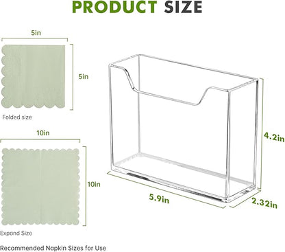 Acrylic Cocktail Napkin Holder for Table, for 5 x 5 Inches Napkin, Modern Vertical Napkin Holder for Kitchen, Clear Waterproof Napkins Holders for Dinner, Home, Bar