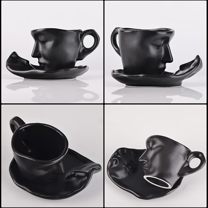 Tea Cup and Saucer Set Ceramic Kissing Couple Coffee Mug Set - Image 6