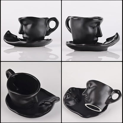 Tea Cup and Saucer Set Ceramic Kissing Couple Coffee Mug Set - Image 6