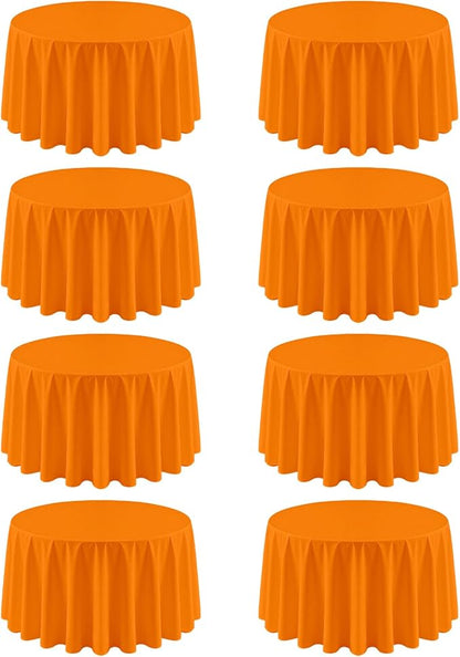 8 Pack Round Tablecloth 120 Inch Cloth Orange Tablecloth for Round Tables, Washable Polyester Table Cloth Stain and Wrinkle Resistant Decorative Table Cover for Wedding Party Dining Banquet