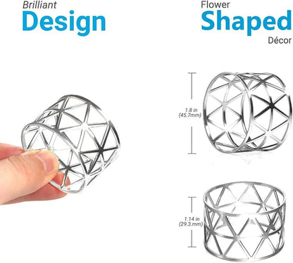 12 Pack Napkin Rings Holders Silver Color Hollow Design Décor Dinner Party - Image 7