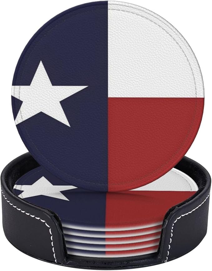 6 Pcs Texas Flag Lone Star Us American Flag Leather Coasters by Jfniub