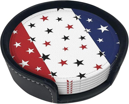 6 Pcs 4th of July Stars Blue Red White Leather Coasters - Image 2