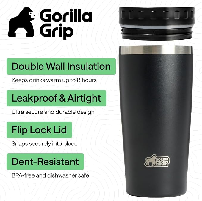 GORILLA GRIP 304 Stainless Steel Double Insulated Travel Coffee Mug, Leakproof - Image 2