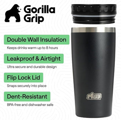 GORILLA GRIP 304 Stainless Steel Double Insulated Travel Coffee Mug, Leakproof - Image 2