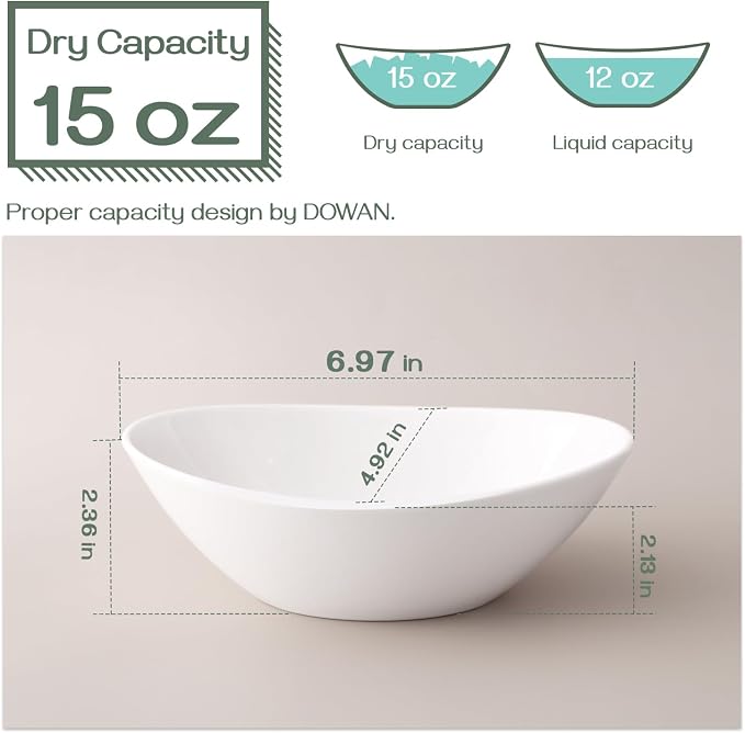 DOWAN 7" Small Serving Bowls Set of 6, 15 OZ Oval Serving Dishes - Image 3