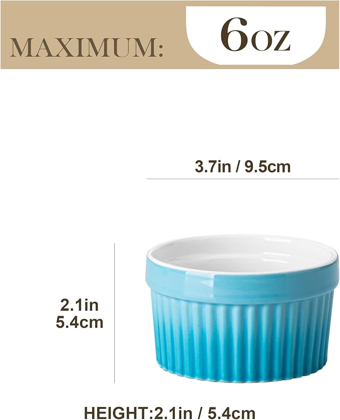 MALACASA Ramekins 6 oz Oven Safe, Small Ceramic Souffle Dishes - Image 2