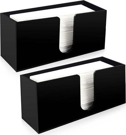 Paper Towel Holder for Countertop, Black Acrylic Napkin Dispenser – Fits Multifold, C-Fold & Z-Fold Trifold Towels, Durable 5mm Thick for Bathroom, Kitchen, Restaurant & Toilet(2pcs)