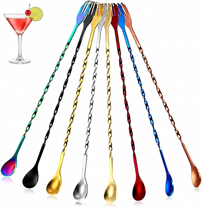 Boao 8 Pcs 10 Inch Long Bar Spoon Cocktail Spoon Stirring Mixing Stainless by Boao