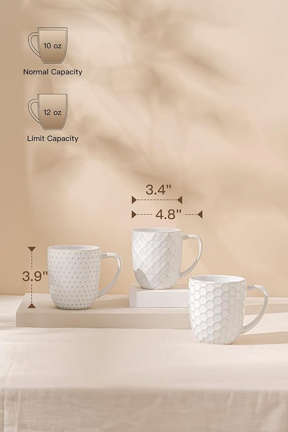 FOBENTA Ceramic Coffee Mugs Set of 4, 12oz Embossed Cups - Image 2