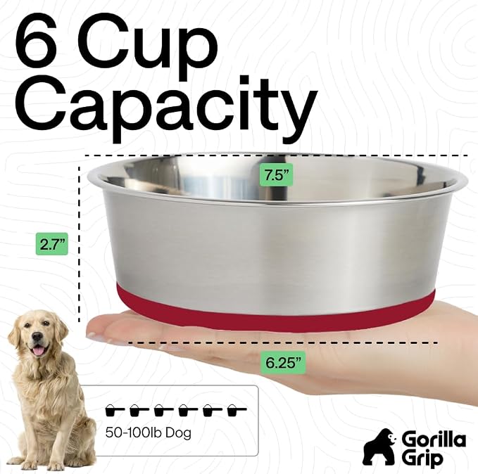GORILLA GRIP Dog Bowl, Holds 6 Cups, Food Grade 304 Stainless Steel Food and - Image 4