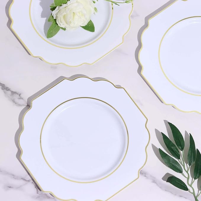 White Hard Plastic Dessert Plates, 50 Pack 8" Disposable Round Baroque Plates - Image 9