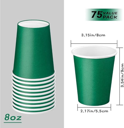 75 Pack 8 oz Disposable Coffee Cups, Paper Coffee Cups-Green | Paper Hot Cups - Image 2