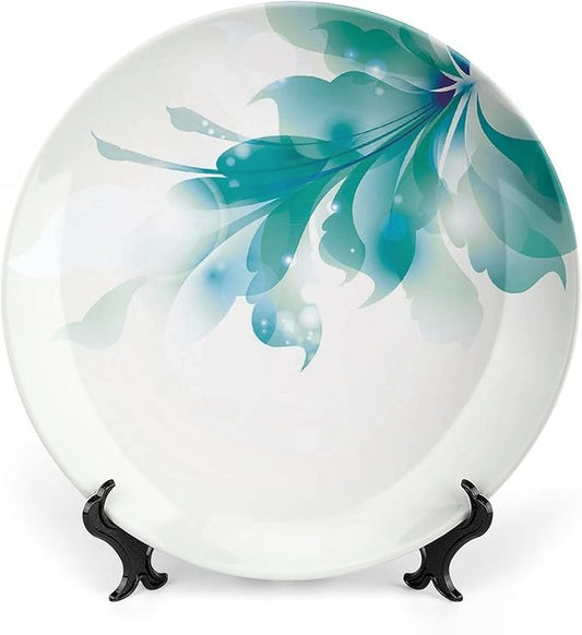 Ceramic Plates, Abstract Decor Decorative Ceramic Plates, Big Single Beautiful Blue Ombre Flowers, 10 Inch, Household Plates Decorative, White Light Blue and Blue